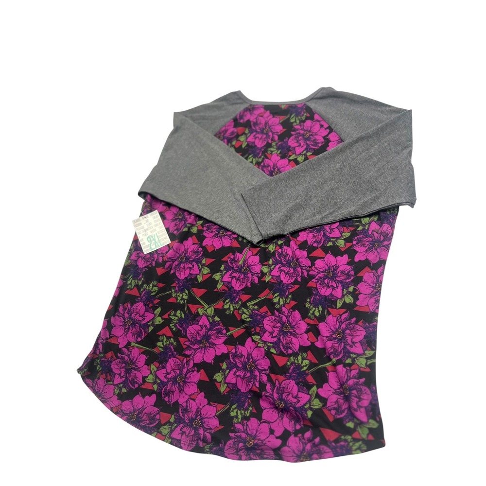 LuLaRoe Randy Tee 2XL NWT Magenta Floral Raglan Shirt Heather Gray Sleeve